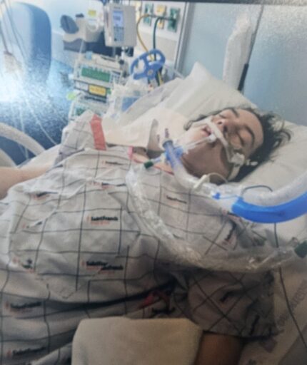 Lucas in hospital bed